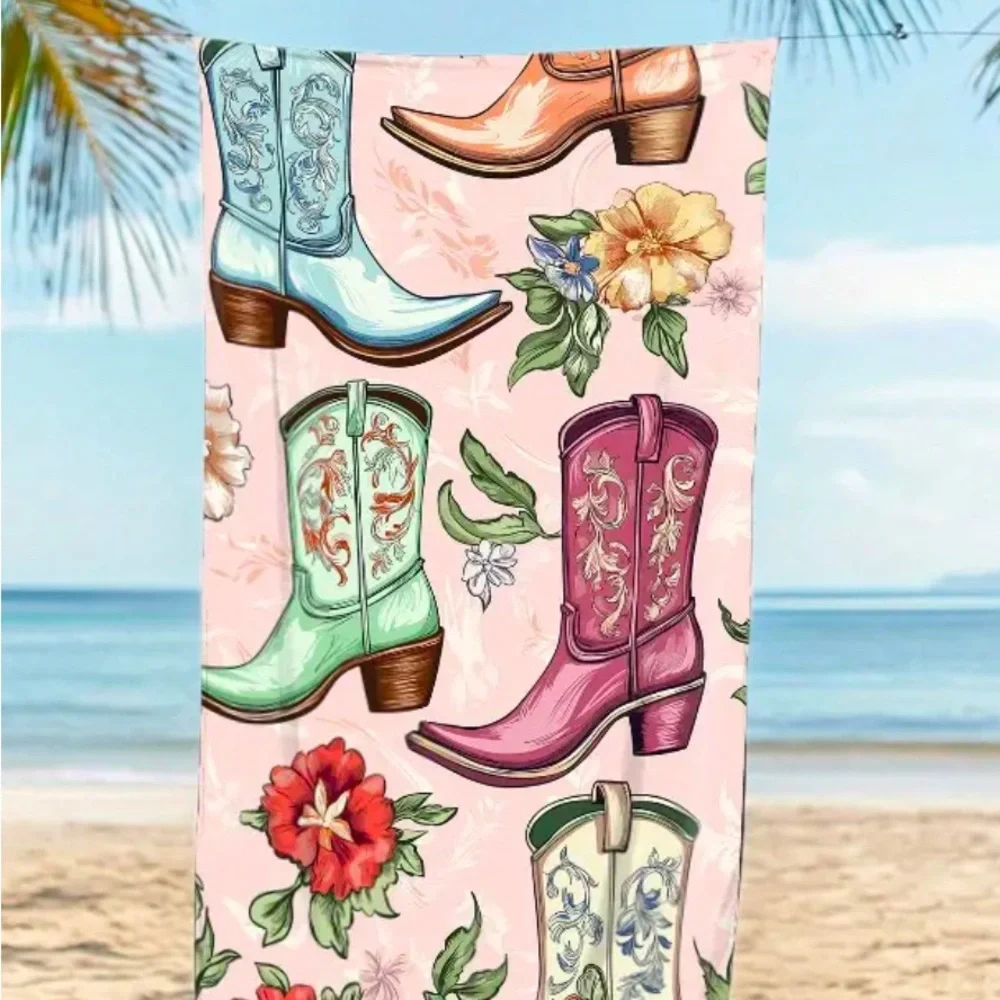 Floral Cowboy Boot Beach Towel microfiber NWT